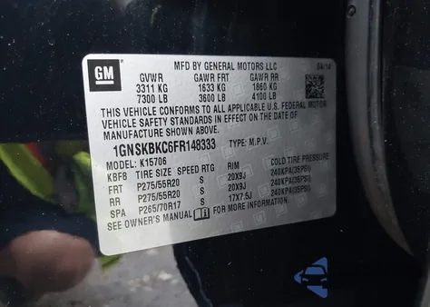 2015 Chevrolet Tahoe Lt из США, поврежденный, VIN 1GNSKBKC6FR148333